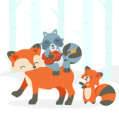 JPG 해외이미지 연주 일러스트 세마리 들기 사람없음 기타 여우 너구리 해외일러스트 음악 포유류 모션 현악기 3 파일형식 이미지허브