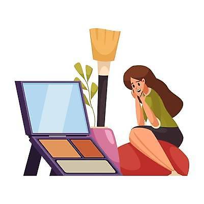 EPS 해외이미지 전신 여자 일러스트 한명 앉기 성인 뷰티 화장품 화려 아이섀도 메이크업브러쉬 성인여자한명만 해외일러스트 1 컨셉 모션 사람 붓 여자한명만 성인여자만 파일형식 벡터 이미지허브