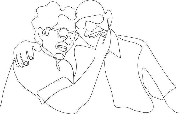 EPS 해외이미지 커플 여자 노년 남자 행복 라인일러스트 일러스트 어깨동무 사랑 웃음 상반신 두명 노부부 화목 다정 라인아트 손그림 드로잉 감싸기 노인만 안경낌 해외일러스트 부부 감정 안경 선 포즈 컨셉 관계 모션 표정 미술 사람 성인 성인만 파일형식 벡터 이미지허브