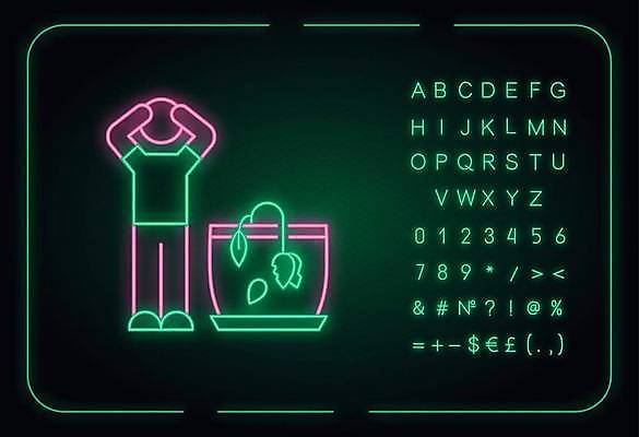 EPS 해외이미지 전신 알파벳 화분 화초 선 백그라운드 일러스트 한명 사람 타이포그라피 화려 좌절 심볼 네온 형광등 시들음 해외일러스트 식물 문자 1 영어 감정 컨셉 전등 파일형식 벡터 이미지허브