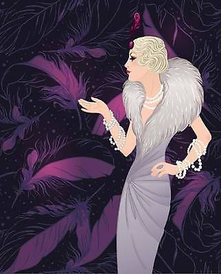 EPS 해외이미지 디자인 드레스 여자 허리손 일러스트 한명 상반신 성인 유행 보라색 빈티지 화려 깃털 복고 스타일 성인여자한명만 해외일러스트 1 옷 컬러 포즈 컨셉 사람 여자한명만 성인여자만 파일형식 벡터 이미지허브