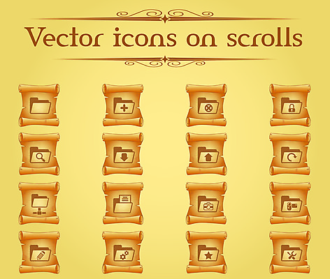 JPG 해외이미지 일러스트 사람없음 세트 갈색 빈티지 두루마리 심볼 폴더 스크롤 양피지 해외일러스트 컬러 컨셉 파일 파일형식 이미지허브