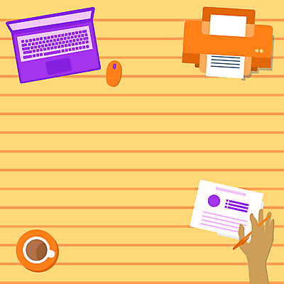 JPG 해외이미지 손 디자인 백그라운드 일러스트 비즈니스 사람없음 신체부위 노트북 컴퓨터 펜 노란색 마우스 플랫 인쇄기 커피잔 문서 가로줄 카피스페이스 해외일러스트 커피 선 컬러 잔 사람 전자제품 필기구 컴퓨터용품 공백 파일형식 이미지허브