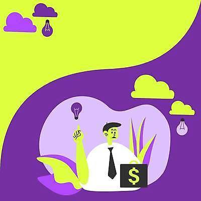 EPS 해외이미지 구름 남자 백그라운드 일러스트 비즈니스 전구 프레임 한명 성인 연두색 손들기 보라색 가리킴 비즈니스맨 성인남자한명만 카피스페이스 해외일러스트 자연요소 1 컬러 모션 사람 손짓 초록색 공백 직장인 남자한명만 성인남자만 파일형식 벡터 이미지허브