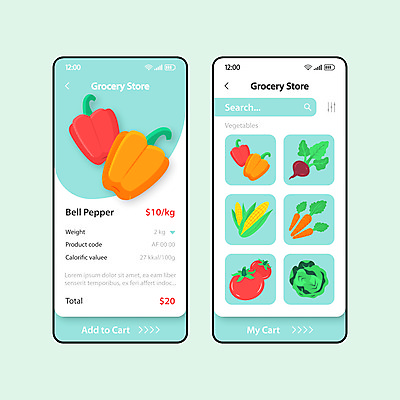 JPG 해외이미지 토마토 일러스트 모바일 파프리카 옥수수 사람없음 스마트폰 당근 어플리케이션 구매 양배추 온라인쇼핑 UI 순무 온라인몰 인터페이스 채소가게 해외일러스트 채소 곡류 뿌리채소 핸드폰 스마트기기 쇼핑 상점 온라인 파일형식 이미지허브