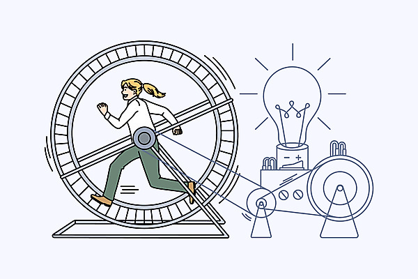 JPG 해외이미지 전신 여자 일러스트 비즈니스 전구 아이디어 한명 성인 달리기 비즈니스우먼 쳇바퀴 성인여자한명만 브레인스토밍 해외일러스트 1 컨셉 모션 사람 직장인 여자한명만 성인여자만 파일형식 이미지허브