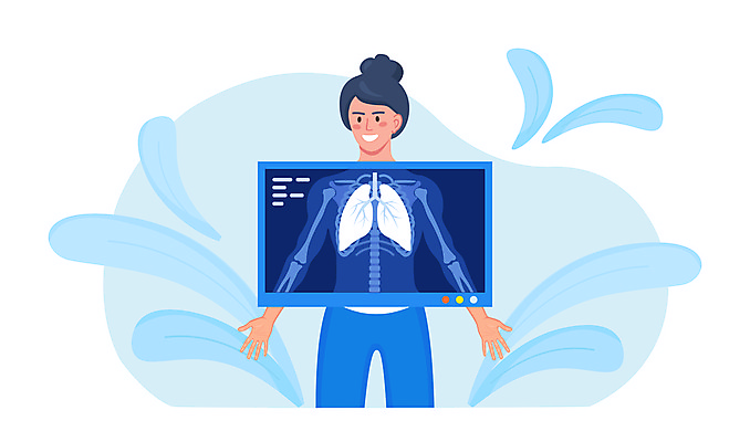 JPG 해외이미지 여자 하늘색 잎 일러스트 팔벌리기 뼈 엑스레이 건강 한명 상반신 성인 건강관리 스크린 허파 흉부 건강검진 흉부외과 성인여자한명만 해외일러스트 식물 1 의학 모션 병원 관리 사람 파란색 호흡기관 검사_조사 여자한명만 성인여자만 파일형식 이미지허브
