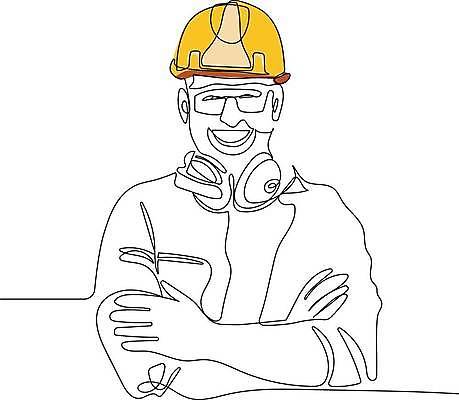 EPS 해외이미지 남자 라인일러스트 일러스트 노동자 한명 웃음 상반신 성인 팔짱 안전모 라인아트 손그림 드로잉 성인남자한명만 해외일러스트 직업 1 선 모션 표정 미술 사람 헬멧 안전장비 남자한명만 성인남자만 파일형식 벡터 이미지허브