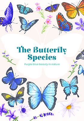 JPG 해외이미지 꽃 포스터 나비 여러마리 일러스트 사람없음 파란색 손그림 감성 해외일러스트 식물 컬러 다수 곤충 컨셉 파일형식 이미지허브