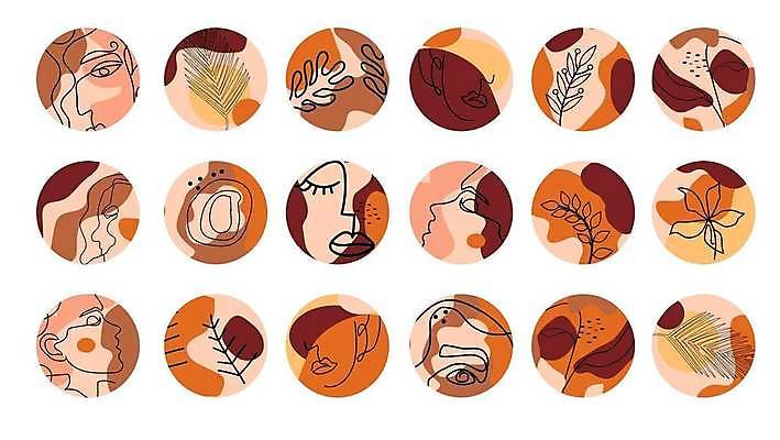 EPS 해외이미지 디자인 꽃 얼굴 백그라운드 잎 무늬 일러스트 추상 사람없음 주황색 라인아트 그림 미니멀 해외일러스트 식물 선 컬러 신체부위 파일형식 벡터 이미지허브