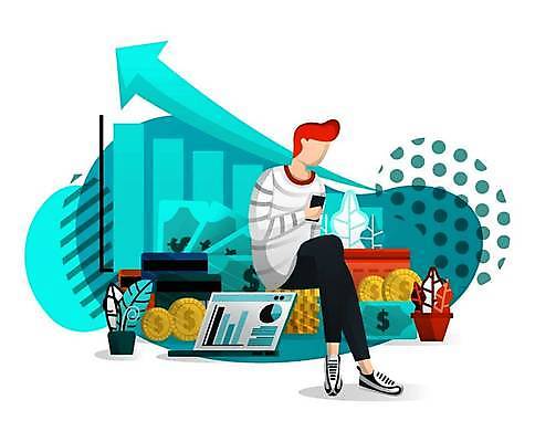 EPS 해외이미지 남자 화살표 화분 일러스트 비즈니스 그래프 한명 앉기 성인 노트북 스마트폰 동전 다리꼬기 스마트 성인남자한명만 해외일러스트 1 컨셉 돈 모션 사람 전자제품 핸드폰 스마트기기 남자한명만 성인남자만 파일형식 벡터 이미지허브