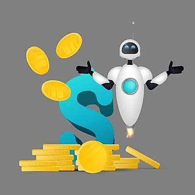 EPS 해외이미지 일러스트 팔벌리기 사람없음 달러 로봇 동전탑 해외일러스트 돈 모션 쌓기 동전 파일형식 벡터 이미지허브