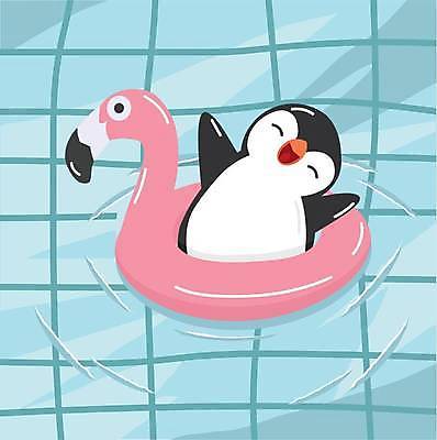 EPS 해외이미지 한마리 물결 하늘색 일러스트 사람없음 귀여움 펭귄 펭귄캐릭터 플라밍고튜브 해외일러스트 1 동물캐릭터 컨셉 조류 파란색 튜브 파일형식 벡터 이미지허브