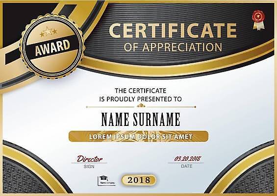 EPS 해외이미지 교육 별 일러스트 학사모 타이포그라피 사람없음 검은색 금색 상패 임명장 상장프레임 해외일러스트 자연요소 문자 모자_잡화 컬러 졸업 프레임 상_우승 파일형식 벡터 이미지허브