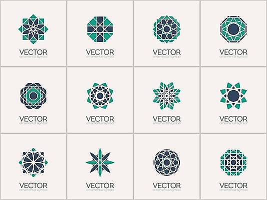 EPS 해외이미지 디자인 일러스트 추상 사람없음 초록색 세트 오리엔탈 심볼 만다라 해외일러스트 컬러 무늬 파일형식 벡터 이미지허브