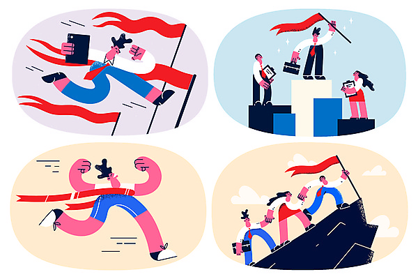 JPG 해외이미지 전신 여자 남자 일러스트 비즈니스 성공 협력 서기 들기 여러명 성인 태블릿 달리기 깃발 비즈니스맨 비즈니스우먼 동료 오르기 골인 결승선 리더쉽 승자 우수사원 우승자 성인만 해외일러스트 다수 컨셉 관계 모션 사람 전자제품 스마트기기 우승 직장인 파일형식 이미지허브