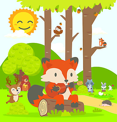 JPG 해외이미지 나무 동물캐릭터 연주 여러마리 일러스트 곰 사슴 병아리 들기 사람없음 태양 기타 토끼 닭 숲 여우 부엉이 도토리 너구리 고슴도치 해외일러스트 일러캐릭터 자연요소 식물 동물 캐릭터 음악 다수 포유류 모션 조류 현악기 반려동물 견과류 파일형식 이미지허브