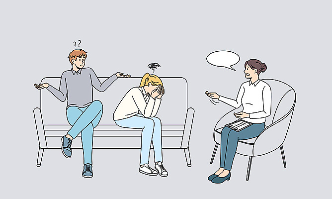 포토 JPG 해외이미지 전신 부부 여자 남자 감정 말풍선 앉기 성인 세명 파란색 소파 다리꼬기 물음표 상담 부부싸움 투자상담사 성인만 해외포토 기호 커플 컬러 의자 모션 사람 상담원 싸움 파일형식 이미지허브