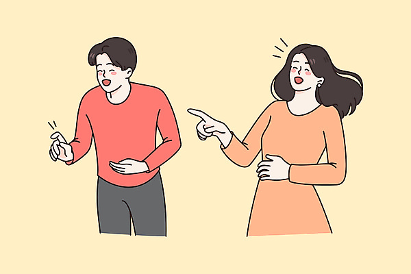 JPG 해외이미지 커플 여자 남자 행복 함께함 웃음 상반신 성인 두명 기쁨 가리킴 성인만 해외일러스트 감정 컨셉 관계 표정 사람 손짓 파일형식 이미지허브