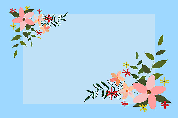 JPG 해외이미지 꽃 하늘색 잎 일러스트 사각프레임 사람없음 꽃프레임 해외일러스트 식물 프레임 파란색 사각형 파일형식 이미지허브