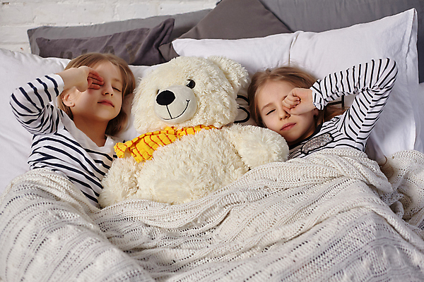 포토 JPG 해외이미지 여자 어린이 실내 상반신 두명 앞모습 옆모습 눕기 눈감음 곰인형 침대 잠 자매 여동생 언니 소녀만 눈비비기 해외포토 인형 뷰포인트 가구 가족 모션 사람 내부 동생 여자만 어린이만 파일형식 이미지허브