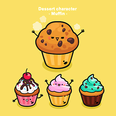 캐릭터 일러스트 디저트 종류 사람없음 손들기 귀여움 다양 체리 컵케이크 머핀 초코칩 월간캐릭터 디저트캐릭터 일러캐릭터 AI파일 음식 빵 다수 컨셉 과일 모션 케이크 초콜릿 파일형식 벡터