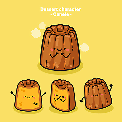 캐릭터 일러스트 단면 디저트 사람없음 손들기 귀여움 까눌레 월간캐릭터 디저트캐릭터 일러캐릭터 AI파일 음식 컨셉 모션 파일형식 벡터