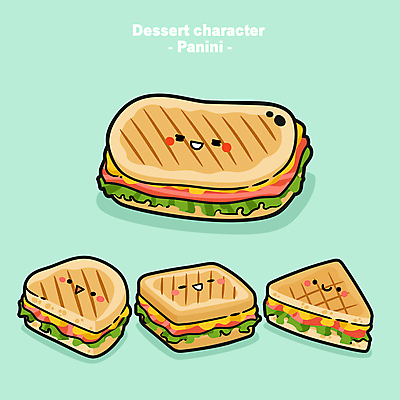 캐릭터 일러스트 디저트 샌드위치 사람없음 귀여움 다양 파니니 월간캐릭터 디저트캐릭터 일러캐릭터 AI파일 음식 다수 컨셉 파일형식 벡터
