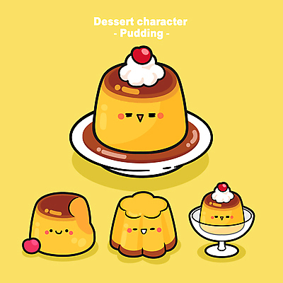 캐릭터 그릇 접시 일러스트 디저트 사람없음 귀여움 체리 생크림 시럽 푸딩 월간캐릭터 디저트캐릭터 일러캐릭터 AI파일 식기 음식 컨셉 과일 크림 파일형식 벡터