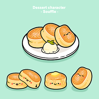 캐릭터 접시 일러스트 아이스크림 디저트 사람없음 귀여움 시럽 버터 팬케이크 수플레 슈가파우더 월간캐릭터 디저트캐릭터 일러캐릭터 AI파일 식기 음식 컨셉 케이크 파일형식 벡터