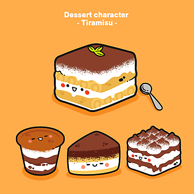 캐릭터 일러스트 디저트 종류 사람없음 귀여움 케이크 숟가락 다양 티라미수 월간캐릭터 디저트캐릭터 일러캐릭터 AI파일 음식 다수 컨셉 수저 파일형식 벡터