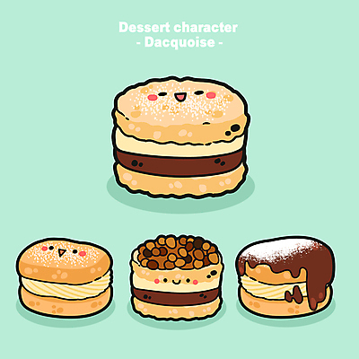 캐릭터 일러스트 디저트 종류 사람없음 귀여움 초콜릿 크림 슈가파우더 다쿠아즈 월간캐릭터 디저트캐릭터 일러캐릭터 AI파일 음식 컨셉 파일형식 벡터