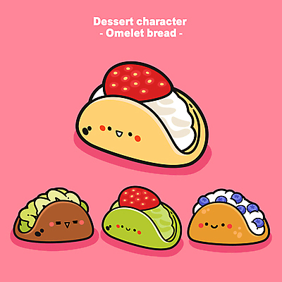 캐릭터 빵 일러스트 딸기 디저트 종류 사람없음 귀여움 다양 생크림 블루베리 오믈렛 녹차맛 월간캐릭터 디저트캐릭터 일러캐릭터 AI파일 음식 다수 컨셉 과일 맛 계란요리 녹차 크림 파일형식 벡터