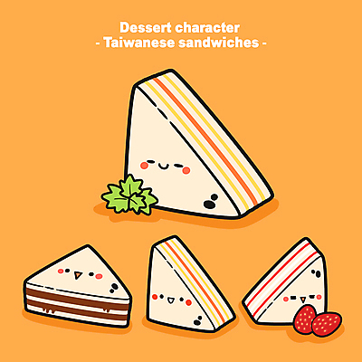 캐릭터 일러스트 딸기 디저트 사람없음 귀여움 햄치즈샌드위치 월간캐릭터 디저트캐릭터 대만식샌드위치 일러캐릭터 AI파일 음식 컨셉 과일 샌드위치 파일형식 벡터