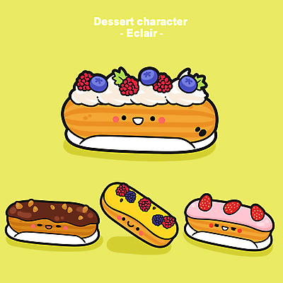 캐릭터 일러스트 딸기 디저트 사람없음 귀여움 크림 블루베리 딸기맛 초코맛 에클레어 월간캐릭터 디저트캐릭터 일러캐릭터 AI파일 음식 컨셉 과일 초콜릿 맛 파일형식 벡터