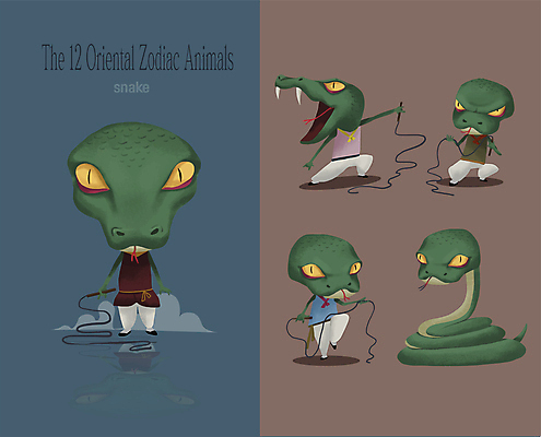 캐릭터 무기 동물캐릭터 여러마리 일러스트 입벌림 들기 사람없음 파란색 갈색 십이지신 운세 무도 뱀띠 뱀 연기 십이지신캐릭터 똬리 채찍 한발서기 월간캐릭터 일러캐릭터 AI파일 동물 스포츠 컬러 다수 파충류 모션 표정 서기 파일형식 벡터