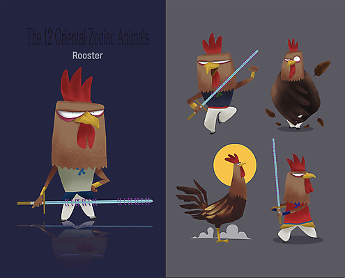 캐릭터 무기 동물캐릭터 허리손 포즈 여러마리 일러스트 들기 사람없음 파란색 회색 달 십이지신 운세 무도 닭띠 닭 칼 연기 깃털 십이지신캐릭터 수탉 한발서기 월간캐릭터 일러캐릭터 AI파일 자연요소 동물 스포츠 컬러 다수 모션 조류 서기 수컷 파일형식 벡터