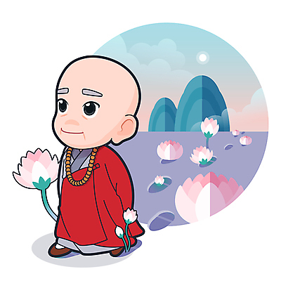 전신 구름 노년 남자 불교 일러스트 하늘 산 연꽃 한명 걷기 올려보기 변화 발자국 뒷짐 승복 주지스님 노인남자한명만 월간캐릭터 불교캐릭터 일러캐릭터 AI파일 자연요소 캐릭터 1 꽃 종교 컨셉 자국 모션 사람 성인 승려 남자한명만 노인남자만 파일형식 벡터