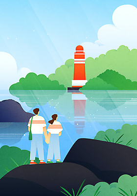 전신 구름 부부 커플 여자 남자 여유 바다 여행 데이트 일러스트 하늘 휴식 산 등대 서기 성인 두명 여름 여름휴가 바캉스 반사 손잡기 바위 커플룩 성인만 국내일러스트 AI파일 자연요소 옷 계절 감정 컨셉 관계 모션 휴가 사람 돌_바위 파일형식 벡터 여름_계절