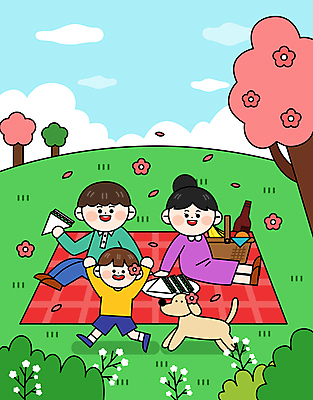 전신 구름 한마리 여자 남자 꽃잎 꽃 반려견 아들 여유 어린이 일러스트 가족 하늘 엄마 휴식 가족여행 샌드위치 꽃나무 들기 앉기 소년 초원 성인 세명 반려동물 달리기 봄 풀 아빠 강아지 돗자리 봄소풍 봄여행 소풍바구니 국내일러스트 AI파일 자연요소 나무 식물 동물 1 계절 감정 음식 여행 컨셉 관계 모션 사람 소풍 바구니 개 파일형식 벡터