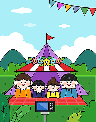 구름 여자 남자 꽃 딸 아들 어린이 일러스트 가족 하늘 엄마 휴식 가족여행 산 텐트 소녀 소년 여러명 상반신 성인 카메라 사진촬영 턱괴기 캠핑 깃발 풀 아빠 캠핑장 돗자리 가족사진 가랜드 꽃받침 차양막 그늘막 국내일러스트 AI파일 자연요소 식물 여행 다수 컨셉 관계 모션 레저 캠핑도구 사람 손짓 전자제품 촬영 그늘 파티용품 차양 파일형식 벡터 단체사진