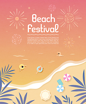 전신 여자 남자 포스터 일러스트 불꽃놀이 상반신 성인 타이포그라피 해변 세명 여름 여름휴가 바캉스 눕기 축제 주황색 수영 파라솔 떠있는 튜브 열대잎 해변축제 성인만 지역축제 여름축제 대한민국축제 국내일러스트 AI파일 문자 계절 바다 컬러 잎 모션 놀이 휴가 사람 수상스포츠 파일형식 벡터 여름_계절