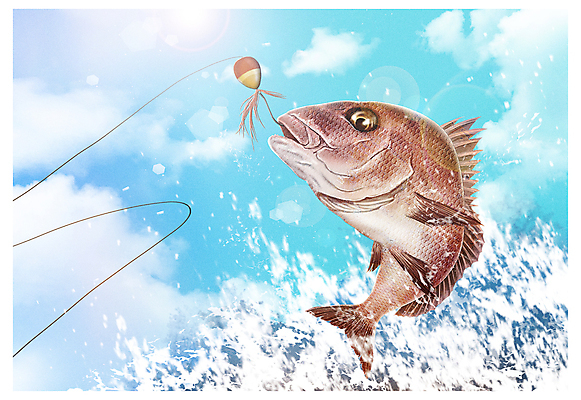 PSD 구름 한마리 파도 바다 하늘색 일러스트 낚시 취미 사람없음 낚싯바늘 도미 바다낚시 낚시줄 낚시찌 손맛 월척 국내일러스트 자연요소 1 레저 어류 파란색 낚시용품 맛 파일형식