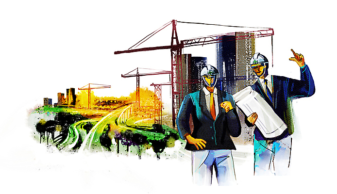 PSD 나무 남자 건축 허리손 일러스트 아파트 건설업 공사 들기 정장 상반신 성인 두명 건물 건설현장 설계도 가리킴 도시 안전모 건축가 기중기 건축설계사 건축업자 성인남자만 국내일러스트 식물 직업 건축물 옷 산업 포즈 모션 주택 사람 손짓 중장비 헬멧 안전장비 남자만 성인만 파일형식