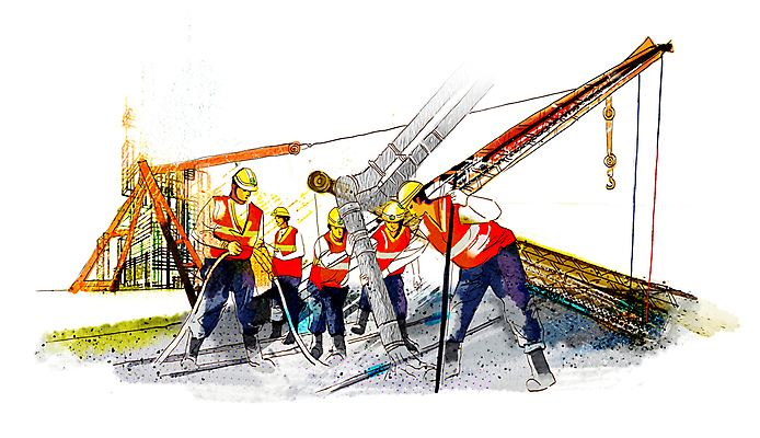 전신 PSD 남자 건축 일러스트 협력 아파트 공사 서기 들기 여러명 성인 건설현장 잡기 안전모 기중기 파이프 시멘트 건설자재 공사인부 안전조끼 콘크리트 성인남자만 건설근로자 버티다 국내일러스트 직업 다수 모션 주택 건설업 사람 중장비 헬멧 안전장비 남자만 성인만 파일형식