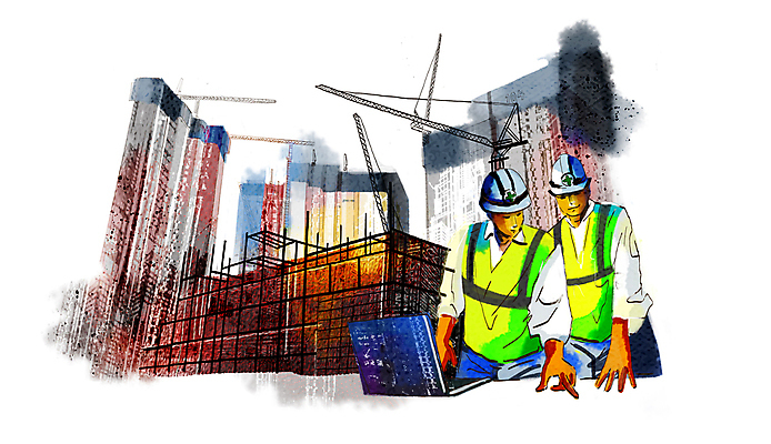 PSD 응시 남자 건축 일러스트 아파트 공사 상반신 성인 두명 건물 노트북 건설현장 설계도 안전모 기중기 타워크레인 공사인부 안전조끼 성인남자만 건설근로자 국내일러스트 직업 건축물 시선 주택 건설업 사람 전자제품 중장비 헬멧 안전장비 남자만 성인만 파일형식