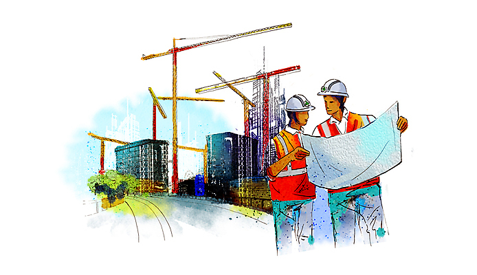 PSD 나무 남자 건축 일러스트 아파트 공사 들기 상반신 성인 두명 건물 건설현장 설계도 도시 안전모 기중기 타워크레인 공사인부 안전조끼 성인남자만 건설근로자 국내일러스트 식물 직업 건축물 모션 주택 건설업 사람 중장비 헬멧 안전장비 남자만 성인만 파일형식