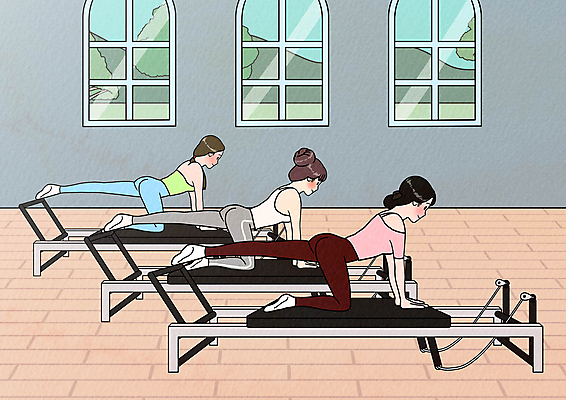 전신 PSD 여자 일러스트 창문 앉기 성인 세명 운동복 운동 건강관리 필라테스 성인여자만 기구필라테스 필라테스기구 국내일러스트 옷 모션 건강 관리 사람 운동기구 여자만 성인만 파일형식