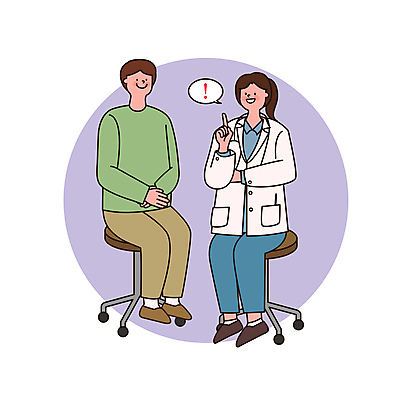 전신 여자 남자 말풍선 의자 일러스트 의학 청진기 미소 앉기 손짓 성인 두명 보라색 진료 환자 의사 의사가운 원형 느낌표 성인만 국내일러스트 AI파일 도형 기호 컬러 가구 의료기기 모션 표정 사람 의료진 가운 파일형식 벡터