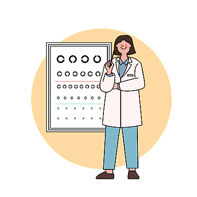 전신 여자 일러스트 의학 한명 서기 들기 노란색 진료 의사가운 원형 지시봉 안과 시력검사 시력검사표 안과의사 성인여자한명만 국내일러스트 AI파일 도형 1 컬러 모션 병원 사람 의사 가운 검사_조사 여자한명만 성인여자만 파일형식 벡터